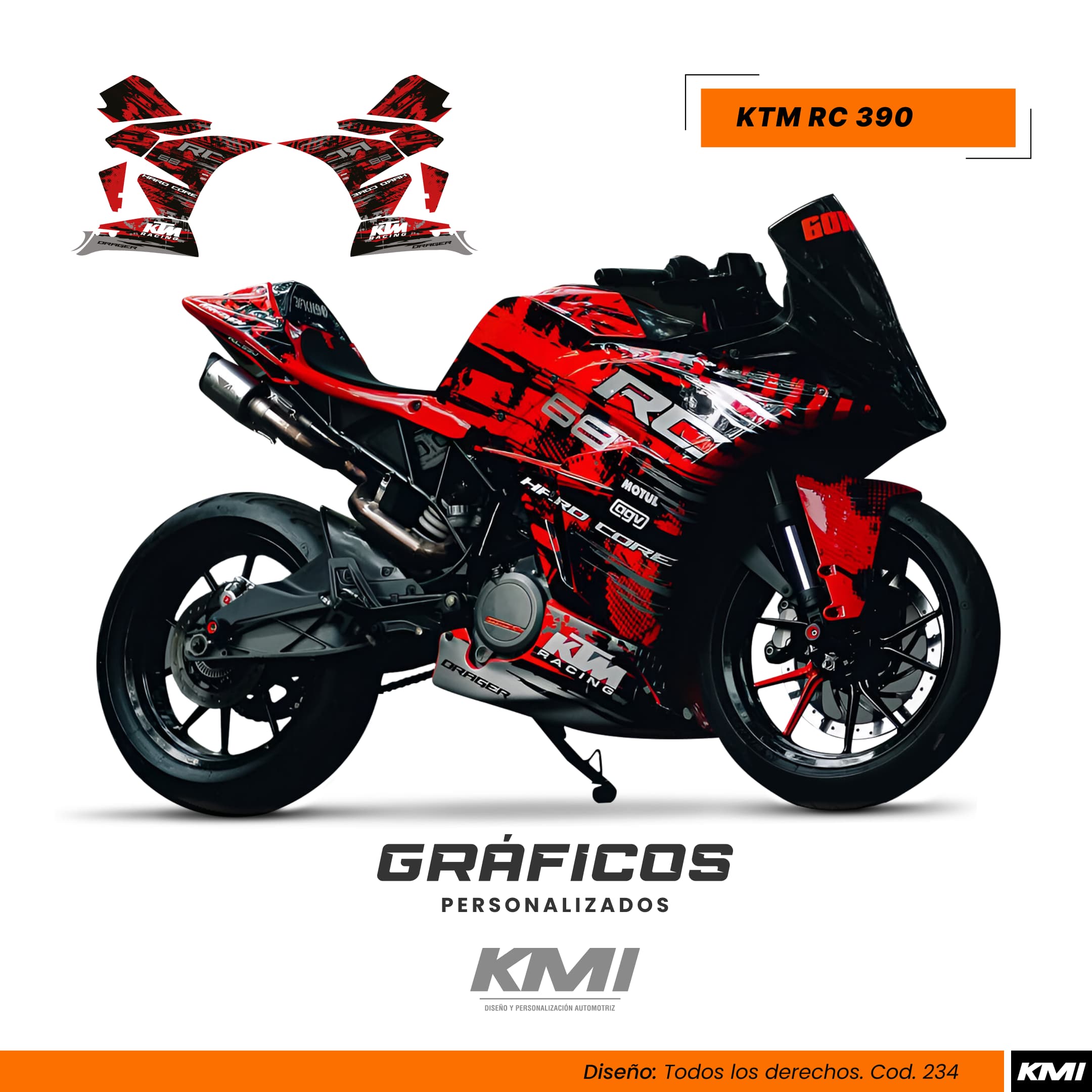 Kit de Gráficos KTM RC 390 stickers personalizados KMI DISEÑO Y